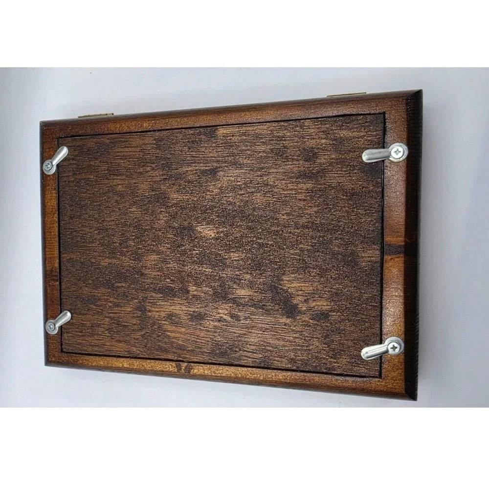 Vintage Folding Wood Picture Frame Dark Brown Hinged Oval Photo Window 5x7 8x6